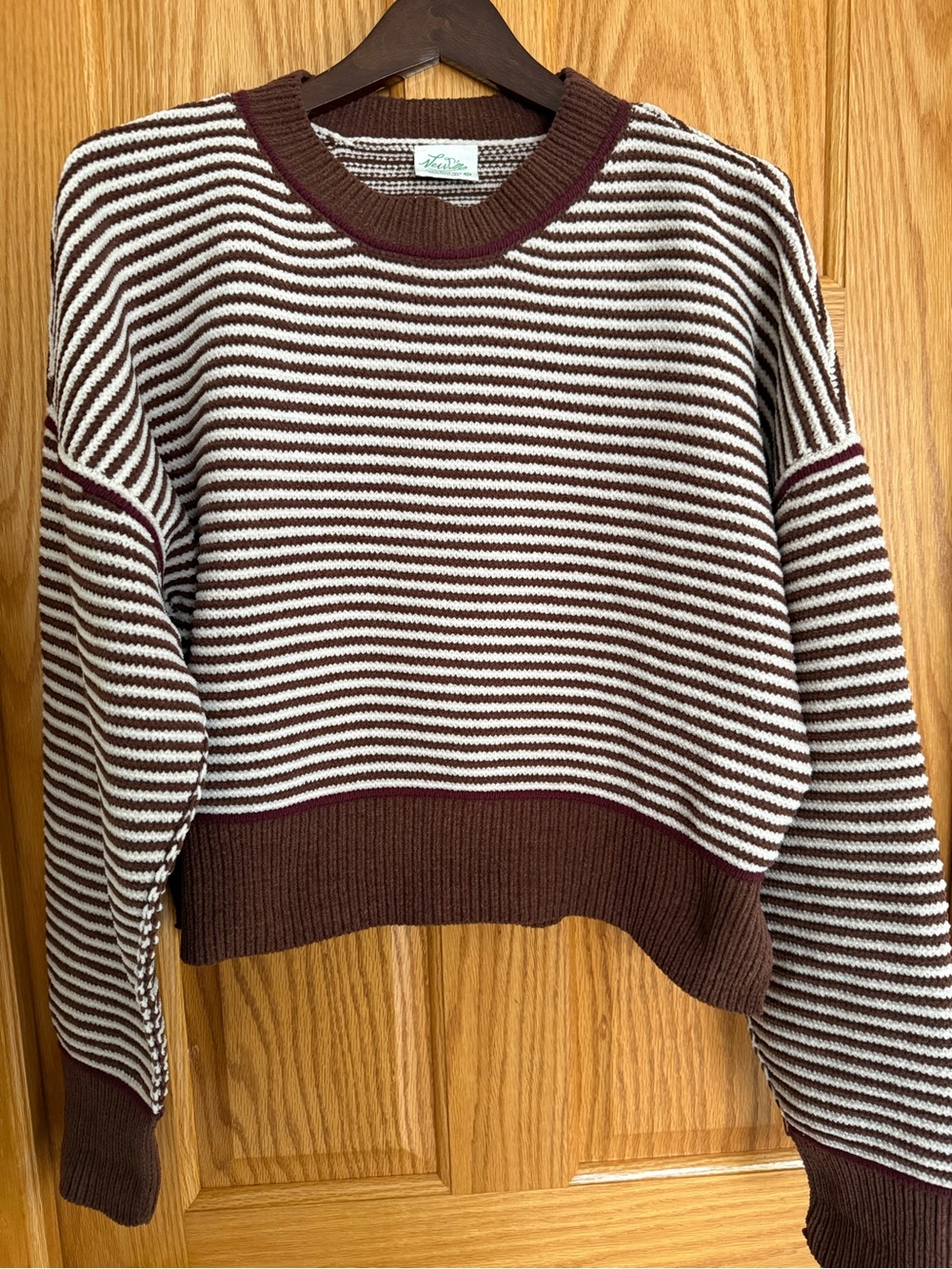 Striped Brown and Cream Crewneck Sweater - Cozy Everyday Knit